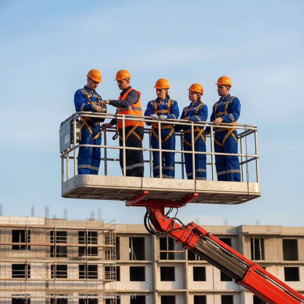 Курс обучения: Рабочий люльки. Рабочие в люльке проходят обучение.