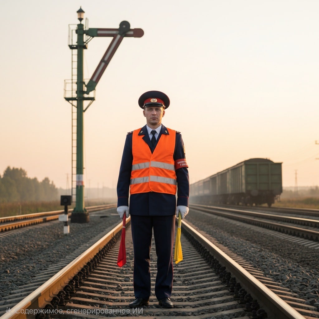 Сигналист на железной дороге.