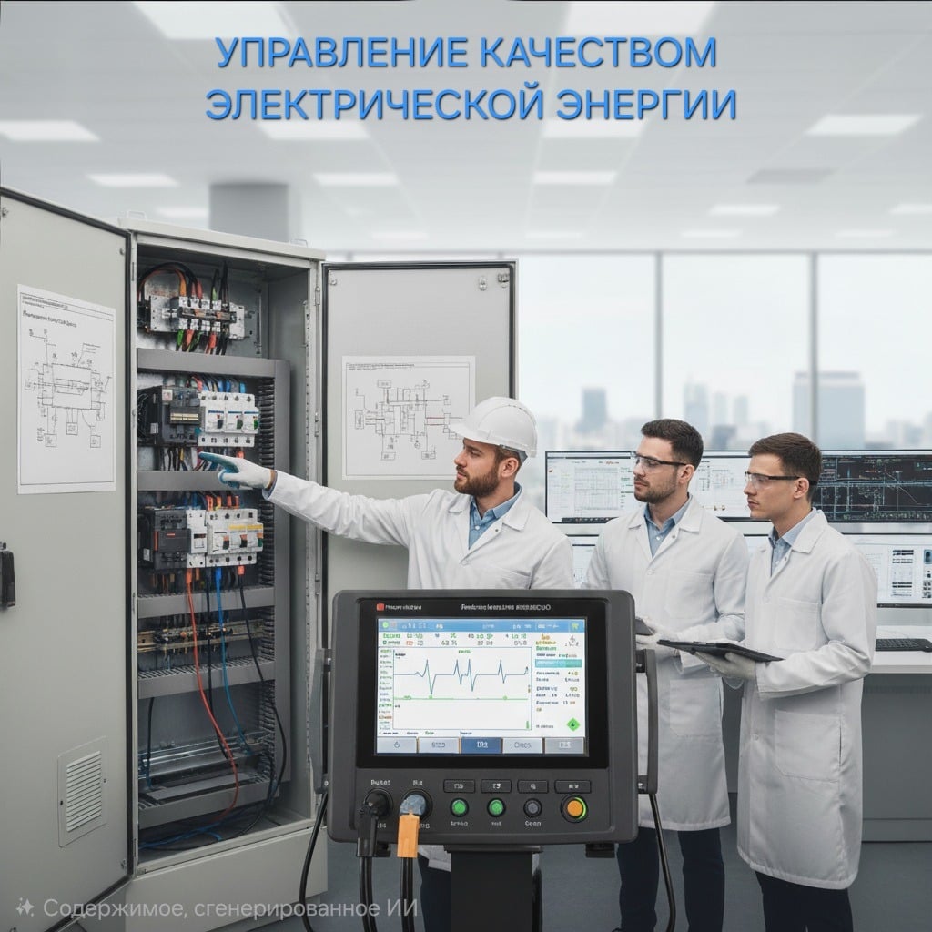 Обучающий курс по управлению качеством электроэнергии: инженеры-электрики работают с оборудованием и электросетями.