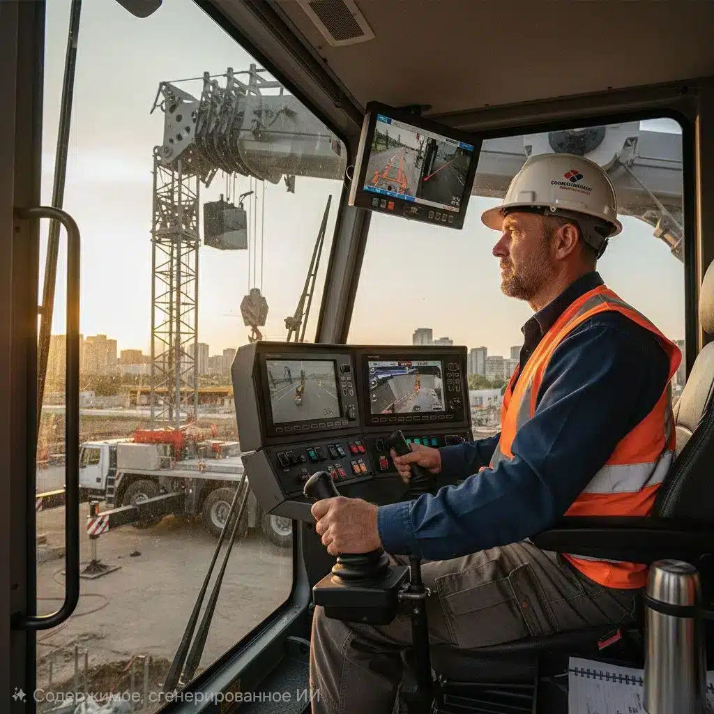 Машинист автомобильного крана: профессиональная работа с автокраном на строительной площадке.